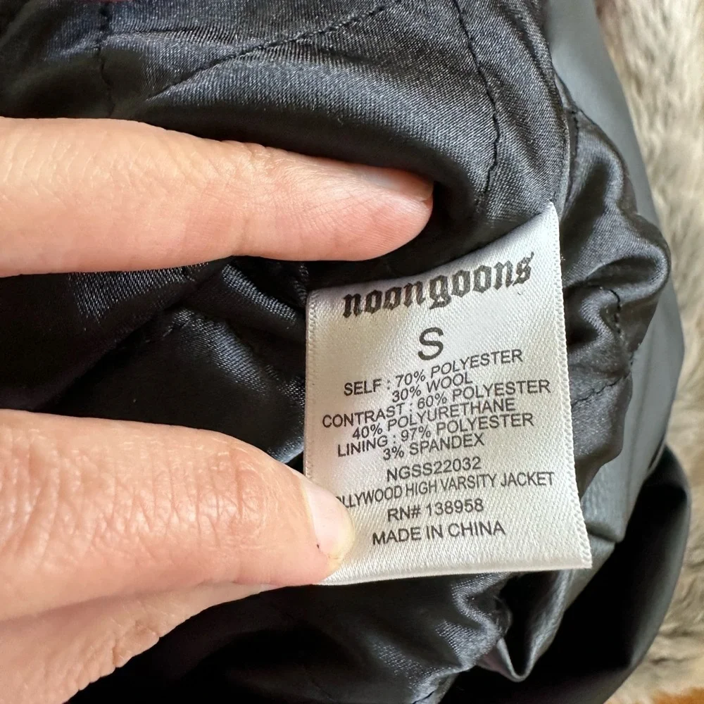 Noon Goons Varsity Jacket, Pink and Black Vegan Leather sz small